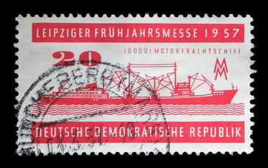 Stamp printed in GDR shows Crushing and Conveyor Plant, Magdeburg, Leipzig Fair, circa 1957