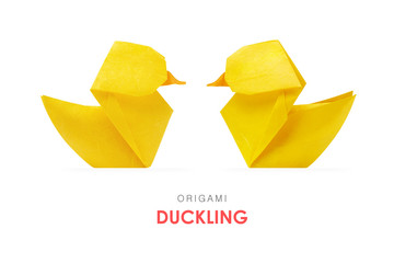 Origami yellow ducklings