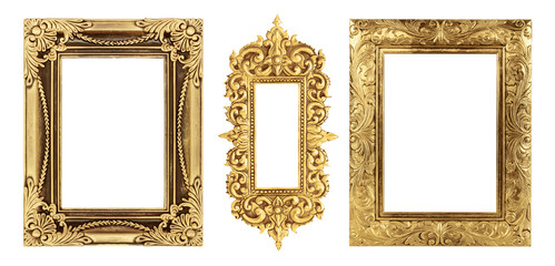 The antique gold frame on the white background