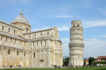 PISA, OCTOBER 31, 2009: Cathedral and Tower of Pisa in Miracoli square - Italy