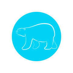 White polar bear in outline stile.  Logo polar bear vector design. White bear on the blue circle. Vector illustration of silhouette polar bear