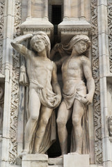 Details of the ornate marble facade at Milan Cathedral