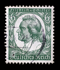 Stamp printed in GERMANY shows image of Johann Christoph Friedrich von Schiller(10 November1759- 9...