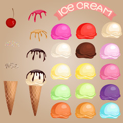 Set of cartoon ice cream icons. 