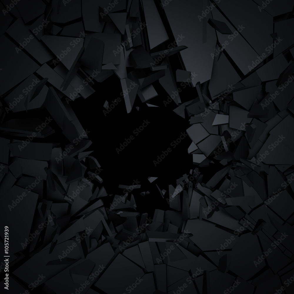 Poster abstract 3d rendering of cracked surface. background with broken shape. wall destruction. explosion 