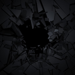 Abstract 3d rendering of cracked surface. Background with broken shape. Wall destruction. Explosion with debris. 