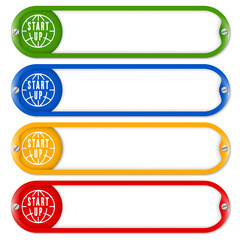 Obraz premium Four buttons for entering text with globe and start up symbol