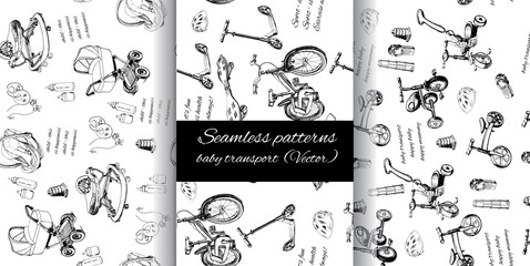 set seamless pattern of hand drawn baby transport