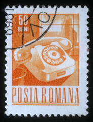 Stamp printed in Romania shows old Telephone, circa 1968