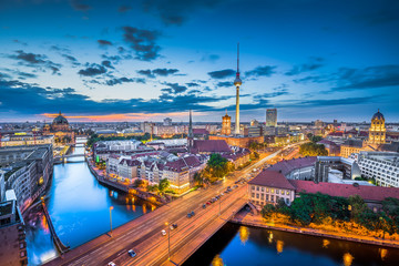 Berlin skyline with Spree river at night, Germany - obrazy, fototapety, plakaty