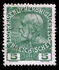Stamp printed by Austria, shows Franz Josef, circa 1908