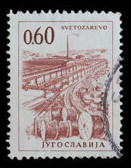 Stamp printed in Yugoslavia shows a Cable industry, Svetozarevo, with the same inscription, from series Industrial Progress, circa 1966