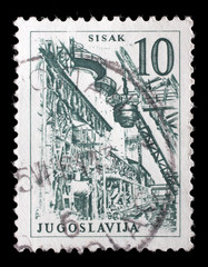 Stamp printed in Yugoslavia shows a Steel Plant, Sisak, with the same inscription, from series 