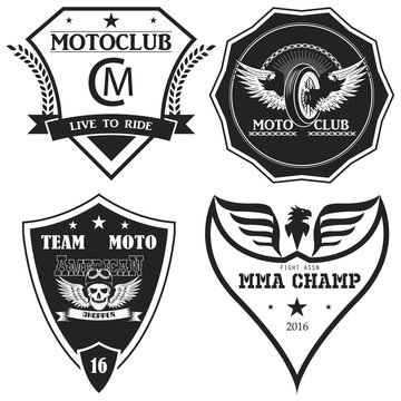 Sports insignia emblem set. emblem motorcycle clubs. vector.old school. monochrome style.