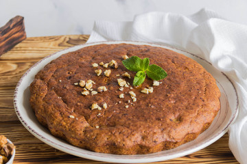 Banana bread on a wooden table    