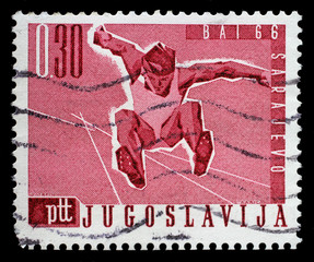 Stamp printed by Yugoslavia shows Long jump, Balkan Games in Sarajevo, circa 1966.