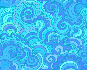 Fototapeta premium Abstract aquamarine vector seamless pattern with curling lines. Endless textile print
