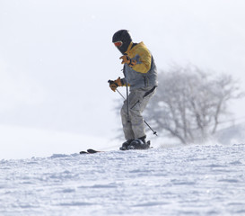 Naklejka na ściany i meble people skiing in the winter