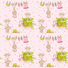 Baby Giraffe Background. Seamless Pattern. Vector Background.