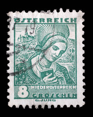 Stamp printed by AUSTRIA shows Woman from Lower Austria (Niederosterreich), Traditional folk costume, circa 1934.