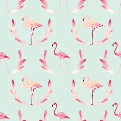 Fototapete Flamingo Flamingo-Vogel-Hintergrund. Retro-nahtloses Muster. Vektorfeder