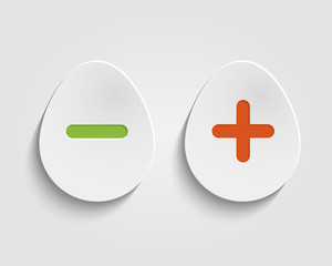 Fototapeta premium Vector realistic egg buttons Vector add, cancel, or the plus and minus signs on buttons in form egg icons isolated on white background