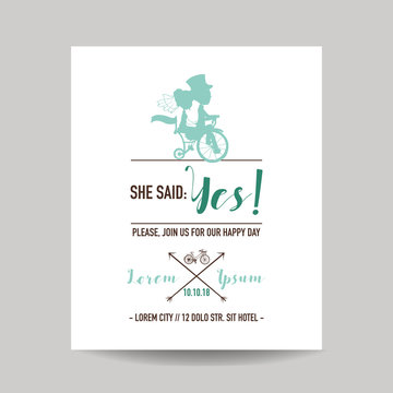 Wedding Invitation Card - Save the Date - Bicycle Theme