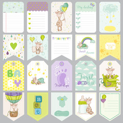 Fototapeta na wymiar Baby Boy Tags. Baby Banners. Scrapbook Labels. Cute Cards. Baby Shower