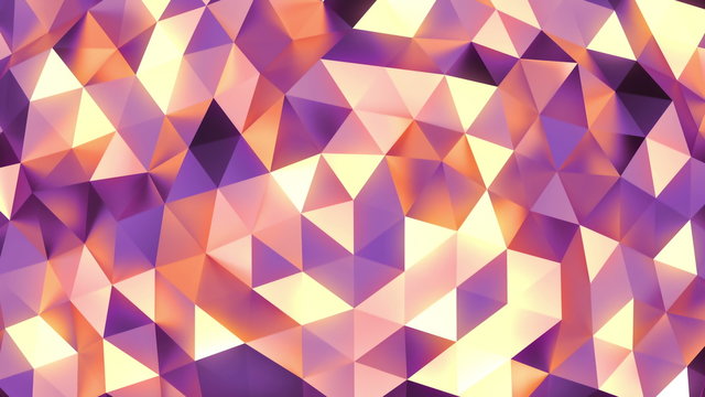 Peach - purple abstract background of moving shinning triangles (low poly) seamless loop
