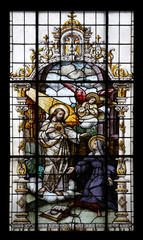 Jesus and Saint Margaret Mary Alacoque, stained glass window in the Basilica of the Sacred Heart of...