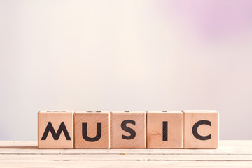 Music sign on a wooden table