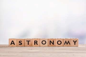 Astronomy sign on a table