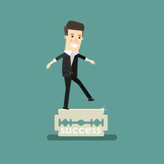 Businessman balancing on the knife. Business concept cartoon illustration.