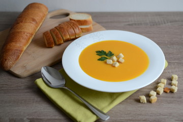 Pumpkin cream-soup with croutons