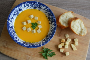 Pumpkin cream-soup with croutons