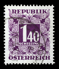 Stamp printed in Austria, shows the numbers, face value stamps, circa 1949