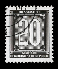 Stamp printed in GDR shows numeric value, circa 1956.