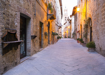 walls of alone street early in the morning  in Tuscany city in Italy