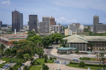 The view of Abidjan, the largest city in Cote d'Ivoire (Ivory Coast). Plateau, the downtown area...