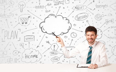 Business man with business concept background