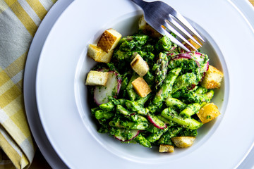 Asparagus and Parmesan cheese salad with croutons