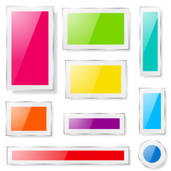 Set of glass plates of different colors with transparent edges and with shadows. Transparency only in vector format