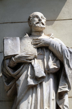 Saint Ignatius of Loyola on the portal of Saint James church in Ljubljana, Slovenia 