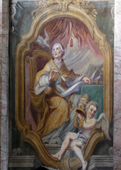 Obraz premium Fresco painting in the St Nicholas Cathedral in Ljubljana, Slovenia 