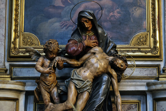 Our Lady of Sorrows, statue on the altar in the St Nicholas Cathedral in Ljubljana, Slovenia