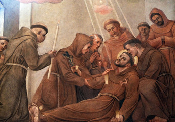 Death of Saint Francis of Assisi, fresco in the Franciscan Church in Ljubljana, Slovenia 