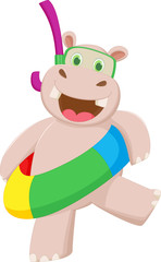 happy cartoon hippo with buoys