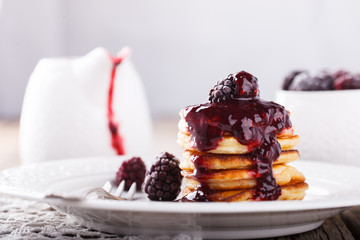 Pancakes with BlackBerry jam.selective focus.
