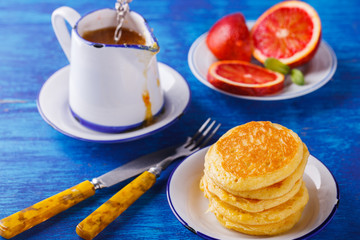 Pancakes with orange jam.selective focus.