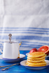 Pancakes with orange jam.selective focus.